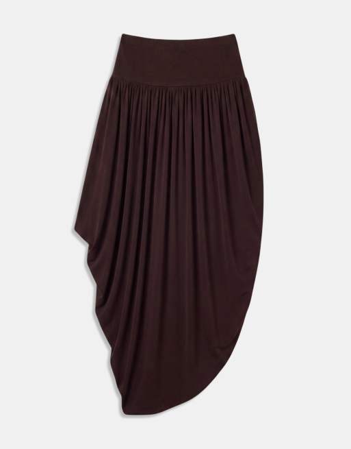 ASOS DESIGN Maxirock mit Volant und Drapierung in Dunkelbraun, 6 von 9