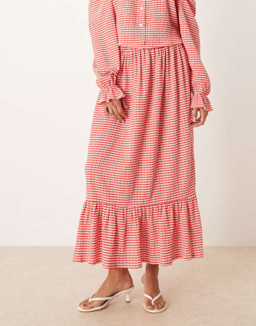 ASOS DESIGN - Maxirok met gingham ruit in rood, deel van co-ord set, 3 van 5