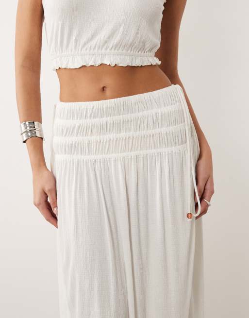 ASOS DESIGN - Maxirok van kreukelstof met gesmokte tailleband in wit, deel van co-ord set, 5 van 5