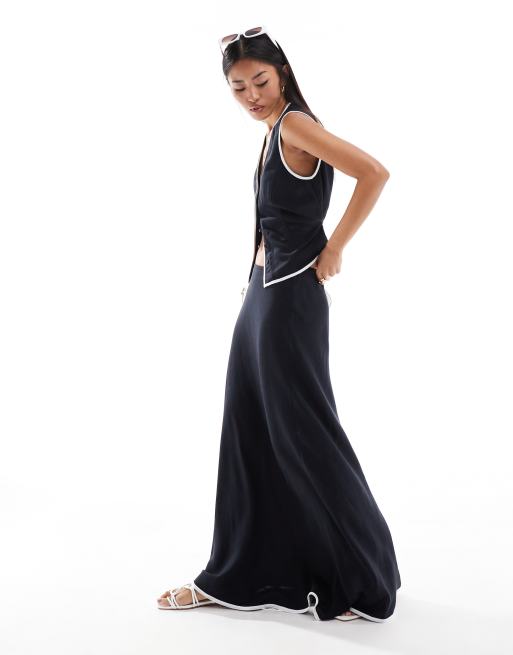 ASOS DESIGN - Maxirok van linnenmix met contrast in zwart, deel van co-ord set