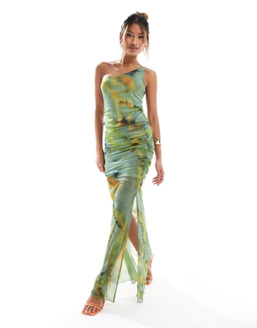 ASOS DESIGN - Maxirok van mesh met split aan de zijkant in tie-dye print, deel van co-ord set