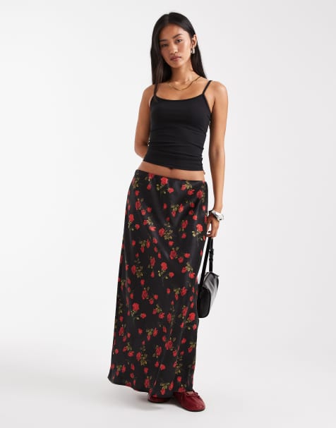 ASOS DESIGN - Maxirok van satijn met bloemenprint - view 1