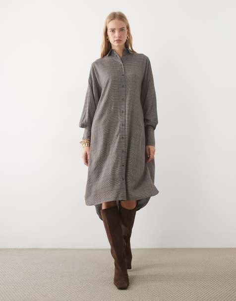 ASOS DESIGN maxiskjortklänning med vida manschetter i svartvitt rutmönster - view 1