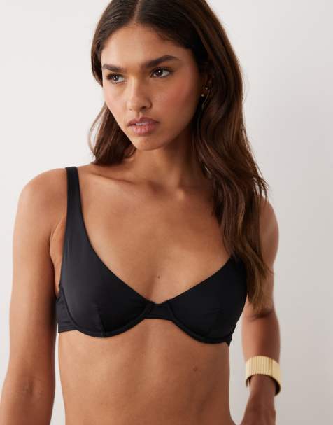 ASOS DESIGN Maya Amalfi underwired high apex bikini top in black - view 1
