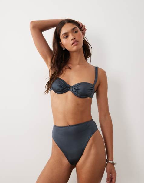 ASOS DESIGN – Maya Azores – Bikinihose in Anthrazit mit hohem Beinausschnitt und hohem Bund - view 1