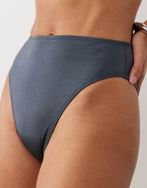 ASOS DESIGN – Maya – Azores – Mörkgrå bikiniunderdel med hög benskärning och hög midja, 4 av 4