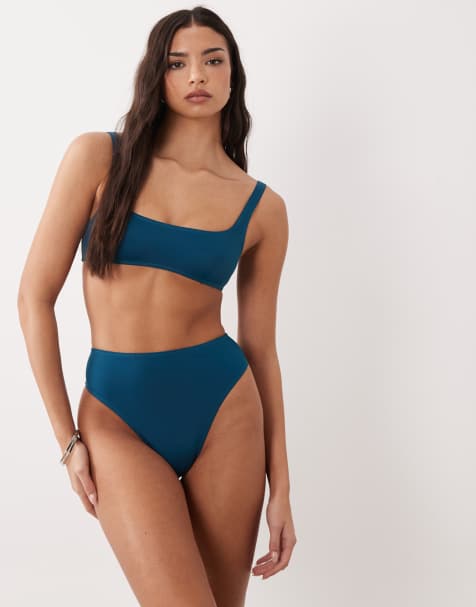 ASOS DESIGN - Maya Azores - Slip bikini a vita alta sgambati blu inchiostro - view 1