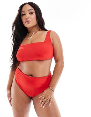 Asos Curve Asos Design Maya Curve High Waist Bikini Bottoms In Red In Red