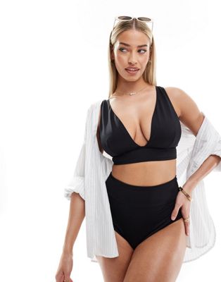 Asos Design Maya Fuller Bust Mix And Match Sleek Plunge Bikini Top In Black