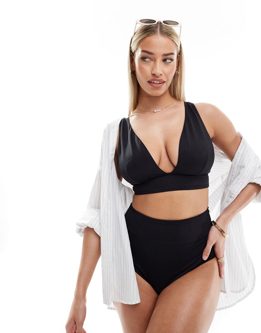 Asos Design Maya Fuller Bust Mix And Match Sleek Plunge Bikini Top In Black