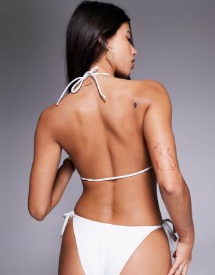 Asos Design Maya High Apex Tie Front Bikini Top In White