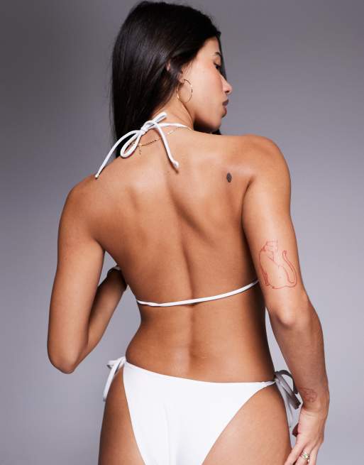 ASOS DESIGN Maya high apex tie front bikini top in white, 2 of 4