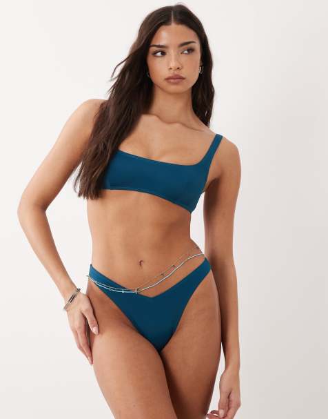 ASOS DESIGN - Maya - Hoogopgesneden bikinibroekje met V-voorkant in inktblauw - view 1