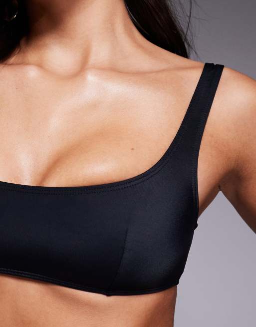 ASOS DESIGN – Maya – Kurz geschnittenes Bikinioberteil in Schwarz mit U-Ausschnitt, 2 von 4