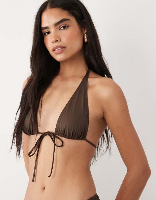 ASOS DESIGN - Maya - Laguna - Triangel bikinitop met gestrikte voorkant in chocoladebruin, 2 van 4