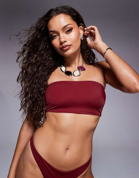 ASOS DESIGN – Maya – Mieszaj i łącz – Bordowa góra od bikini z dekoltem bandeau - view 1
