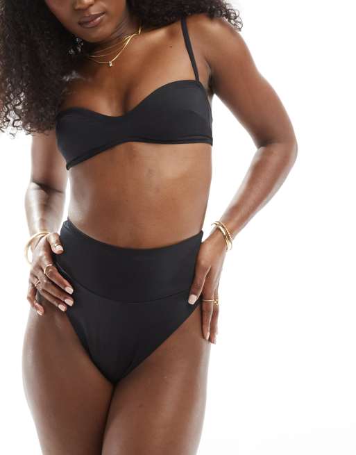 ASOS DESIGN – Maya – Mieszaj i łącz – Czarny wysoko wycięty dół od bikini z wysokim stanem i szeroką taśmą w talii