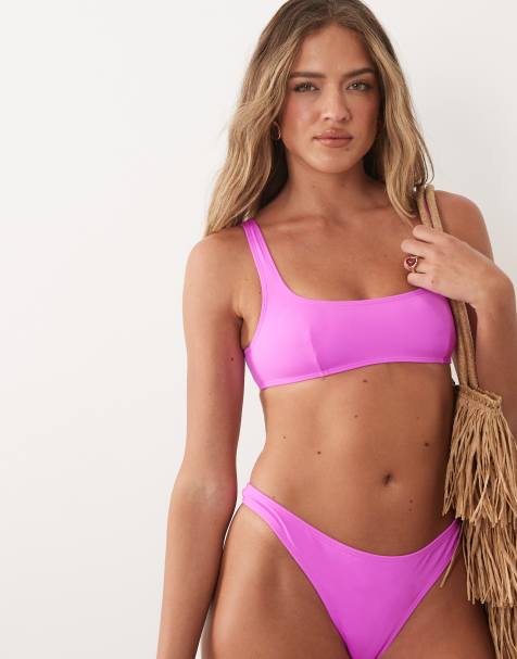 ASOS DESIGN Maya Mirissa scoop crop bikini top in pop pink