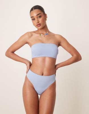 ASOS DESIGN - Maya - Mix and Match - Bikinihose in Blau mit hohem Beinausschnitt und hohem Bund