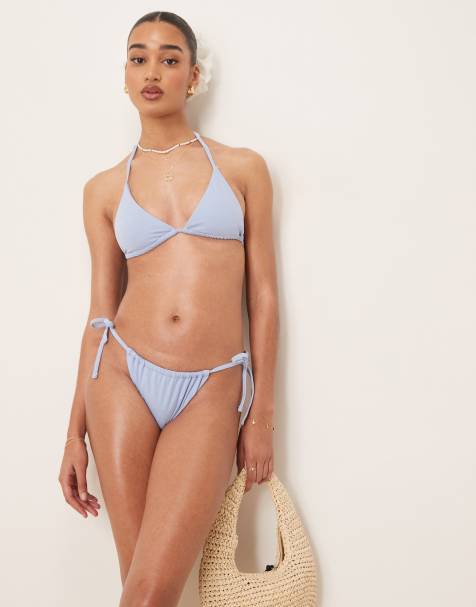 ASOS DESIGN – Maya – Mix and Match – Bikinihose in Blau mit seitlicher Schnürung - view 1