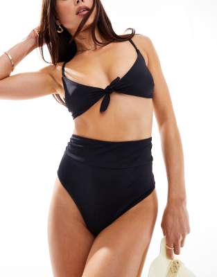 ASOS DESIGN - Maya - Mix and Match - Bikinihose in Schwarz mit hohem Bund und breitem Saum