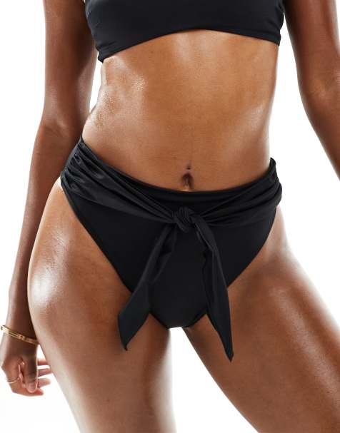 ASOS DESIGN – Maya – Mix and Match-Bikinihose in Schwarz mit hoher Taille und Wickeldesign vorne - view 1
