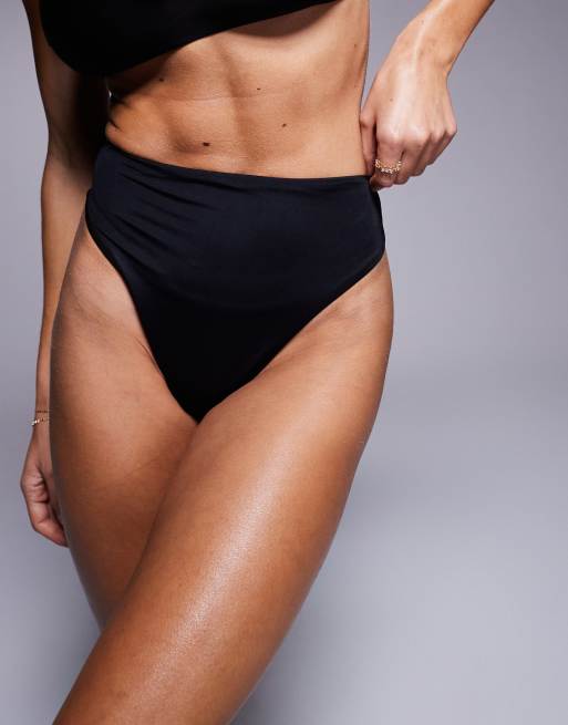 ASOS DESIGN Maya Mix and Match Bikinihose mit hoher Taille und hohem Beinausschnitt in Schwarz ASOS