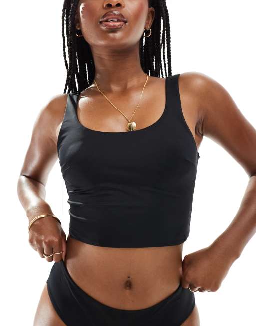 ASOS DESIGN - Maya - Mix and Match - Crop top bikini nero con taglio lungo