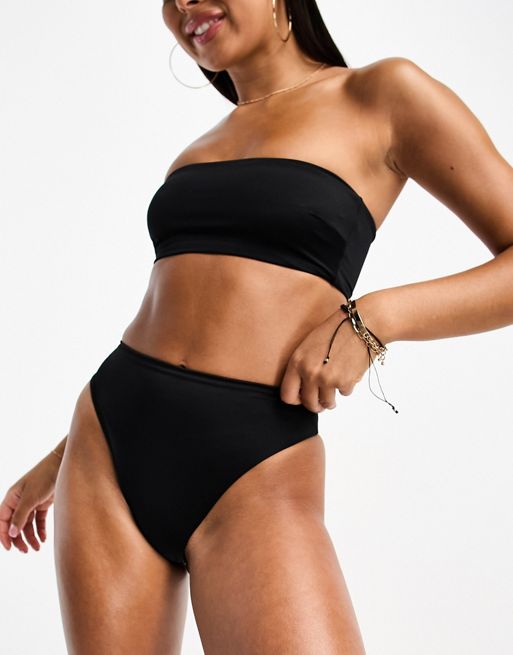 ASOS DESIGN Maya mix and match deep band ultra high leg high waist bikini  bottom in black
