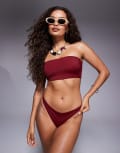[ASOS DESIGN] ASOS DESIGN Maya Mix and Match high leg thong bikini bottoms in burgundy-Red 6 Burgundy