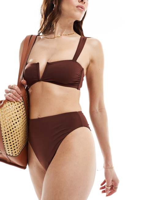 ASOS DESIGN - Maya - Mix and match - Højtaljede bikinitrusser med høj benskæring i chokoladebrun