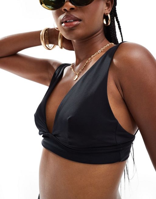 FhyzicsShops DESIGN Maya Mix and Match sleek plunge bikini top in black