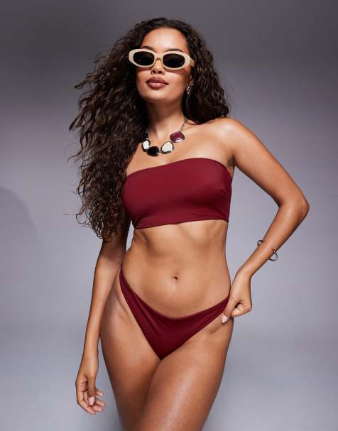 ASOS DESIGN – Maya – Mix and Match – Tanga-Bikinihose in Burgunderrot mit hohem Beinausschnitt - view 1