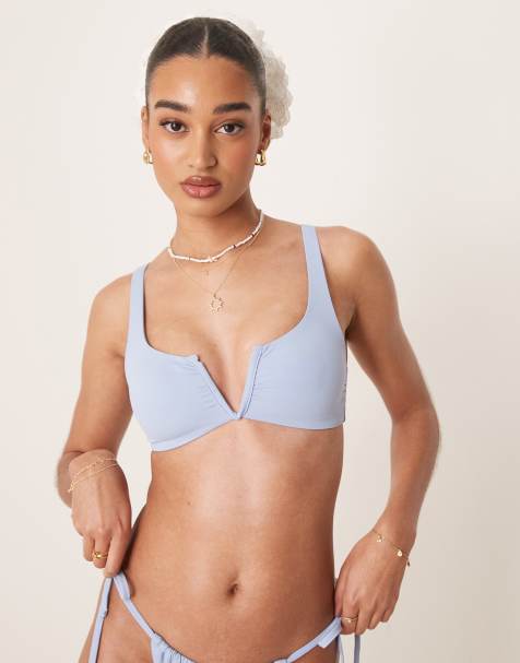 ASOS DESIGN Maya mix and match v wire crop bikini top in blue