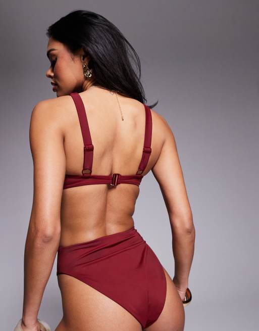 ASOS DESIGN Maya mix and match v wire crop bikini top in burgundy