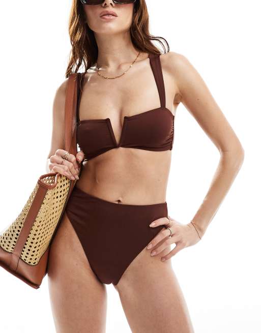 ASOS DESIGN - Maya - Mix en match - Bikinitopje met beugeldetail in chocoladebruin