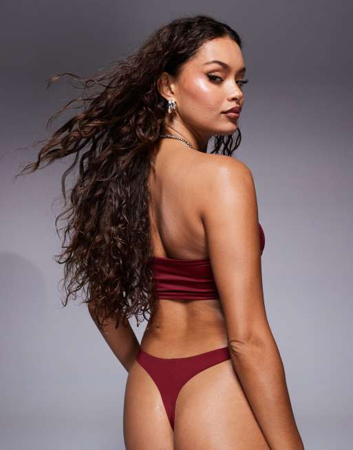 ASOS DESIGN - Maya - Mix en match - Hoogopgesneden string-bikinibroekje in bordeauxrood, 2 van 4