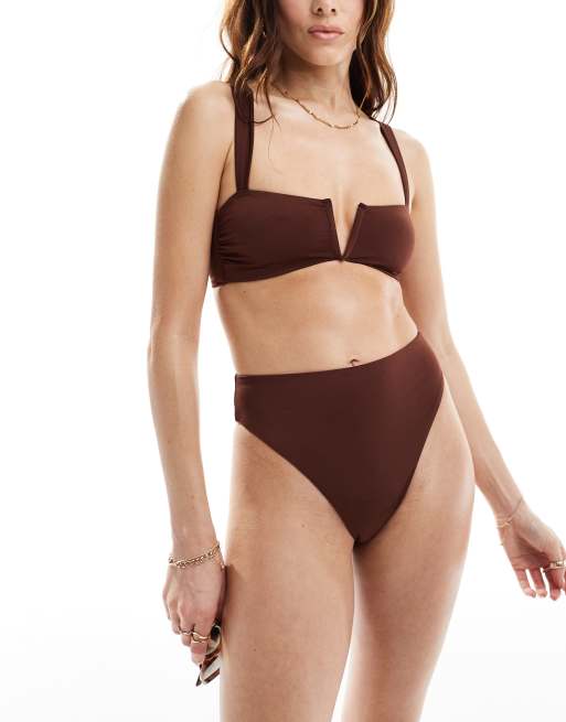 ASOS DESIGN Maya Mix Match Bikinioberteil in Schokobraun mit Zierdraht Detail ASOS