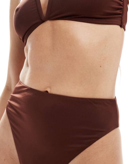 ASOS DESIGN Maya mix & match high leg high waist bikini bottom in chocolate brown, 2 of 4