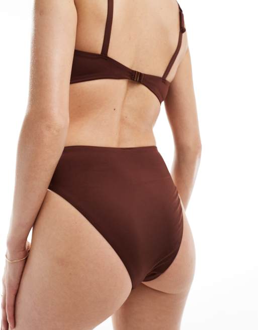 ASOS DESIGN Maya mix & match high leg high waist bikini bottom in chocolate brown, 3 of 4