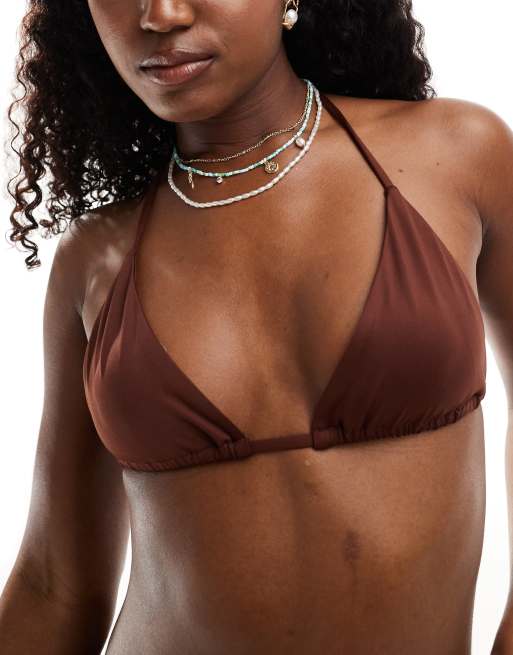 ASOS DESIGN – Maya – Mixa & matcha – Chokladbrun bikiniöverdel i trekantsmodell