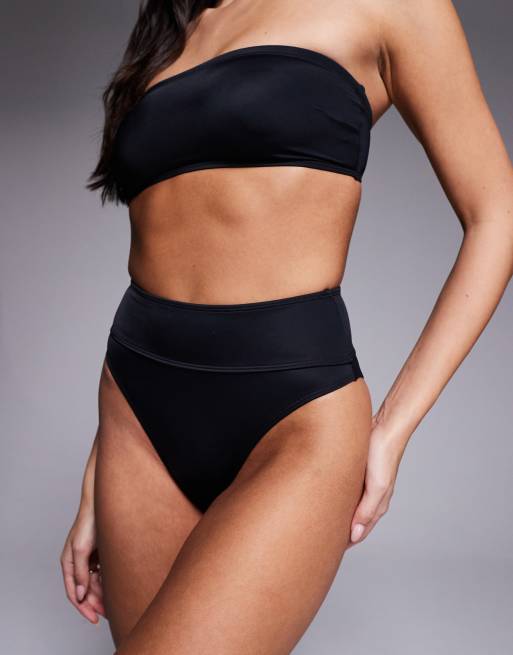ASOS DESIGN – Maya Portofino – Svart bikiniunderdel med hög benskärning och markerad midja, 3 av 4