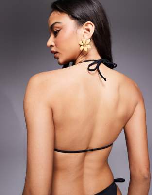 Asos Design Maya Santorini Tie Front Soft Triangle Bikini Top In Black