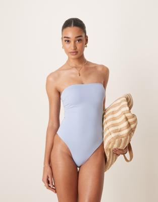 Asos Design Maya Sleek Bandeau Swimsuit In Blue