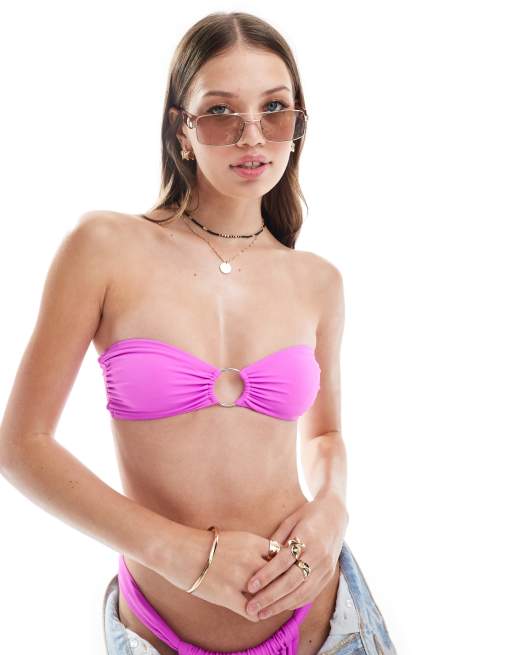 ASOS DESIGN - Maya - Top bikini a fascia rosa pop con anello