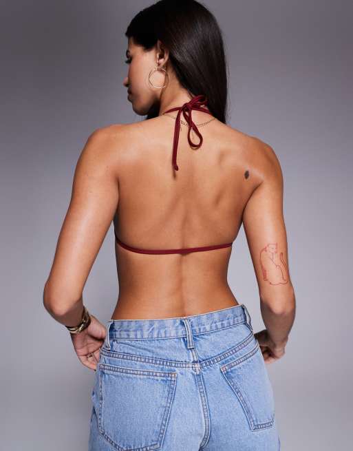 ASOS DESIGN – Maya – Triangel-Bikinioberteil in Burgunderrot mit Schnürung vorn, 2 von 4