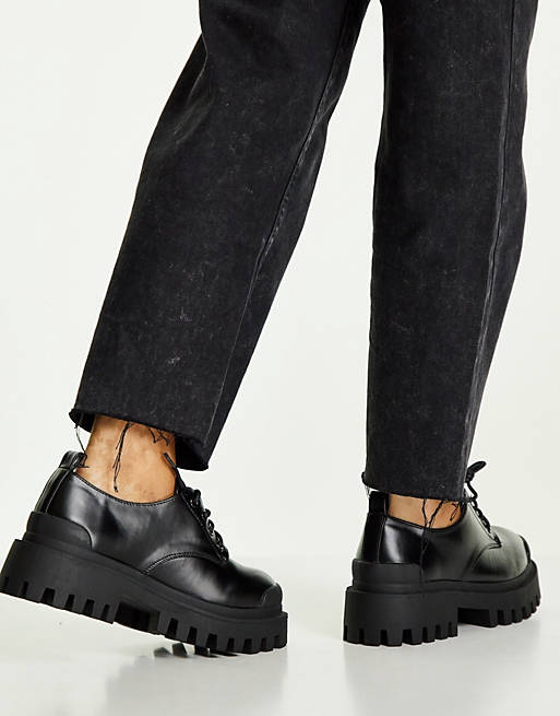 Stubborn Exclamation point suggest ASOS DESIGN Mayan chunky lace up flat shoes in black | ASOS