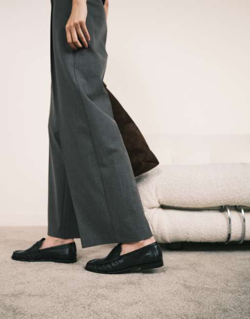 ASOS DESIGN Mayfair premium ruched loafers in black leather