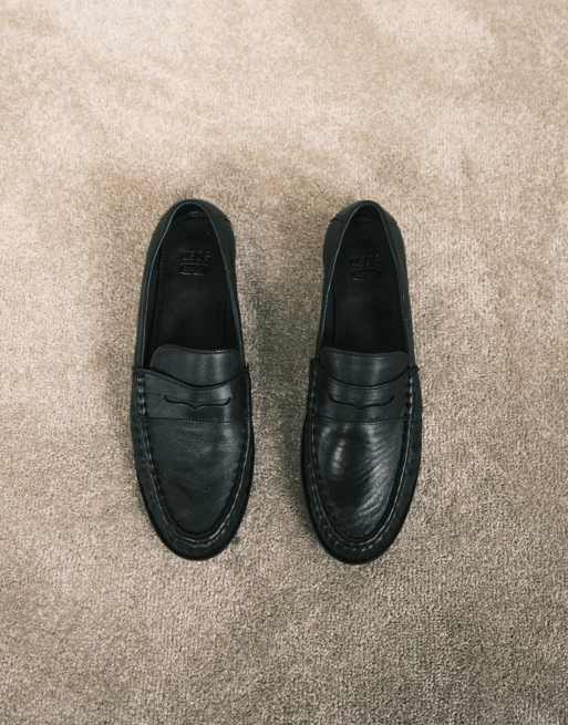 ASOS DESIGN Mayfair premium ruched loafers in black leather