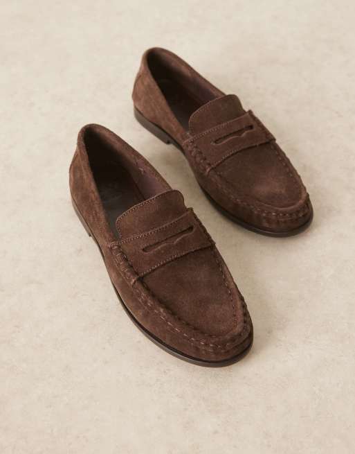 ASOS DESIGN Mayfair premium ruched loafers in  brown suede